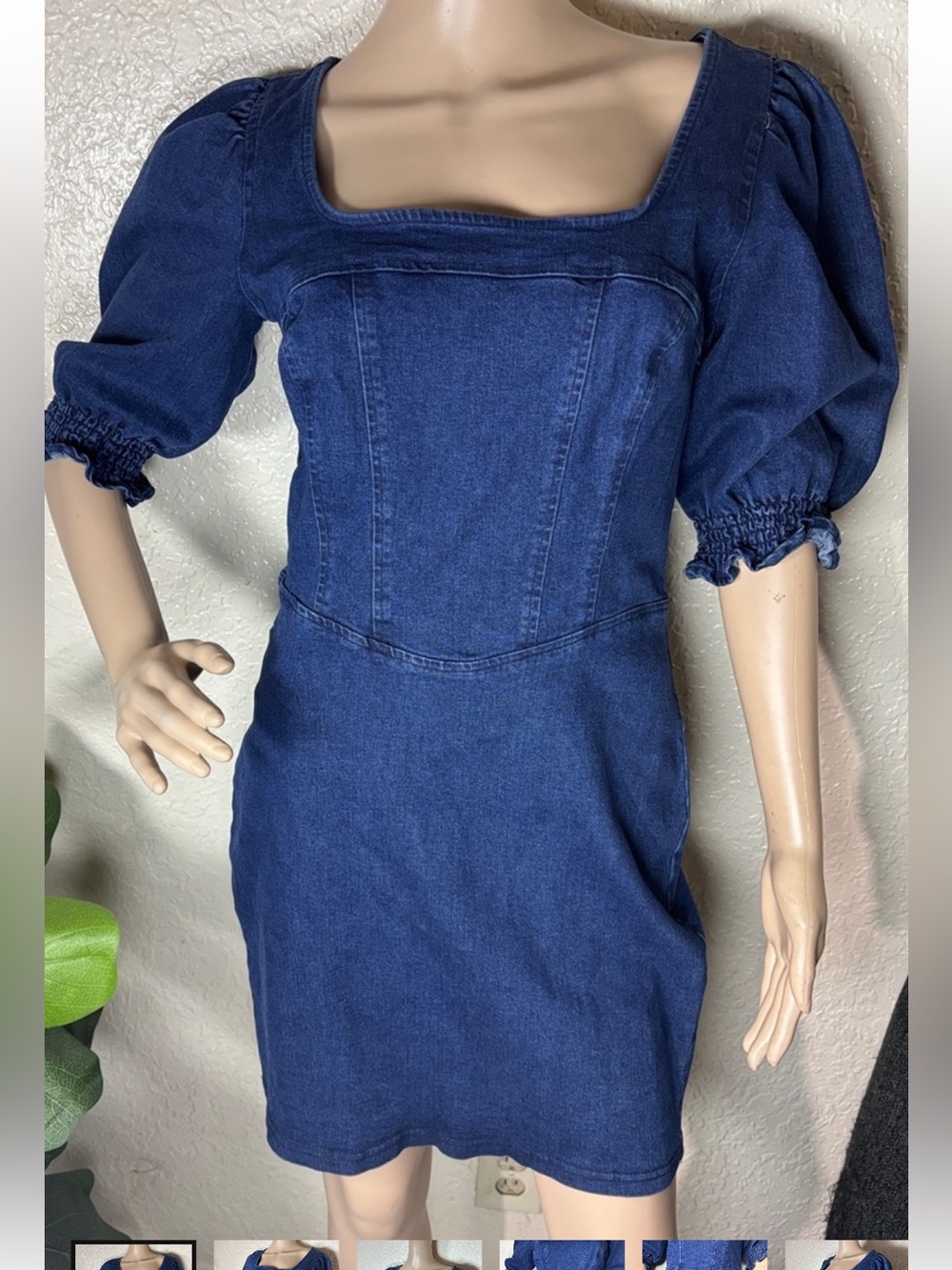 Women’s Square Neck Puff Sleeve Denim Dress - Blue.  Betsey Johnson  dress